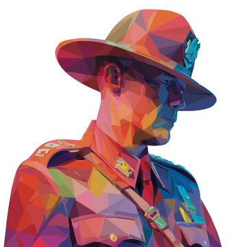 Honor in Mosaic: A soldier's portrait, transformed into a vibrant mosaic of colors, evoking respect and remembrance.