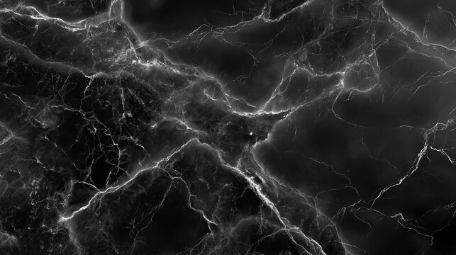 Black marble texture with intricate white veining creates dramatic and elegant background. dark surface evokes sense of depth and sophistication