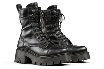 Pair of black leather combat boots