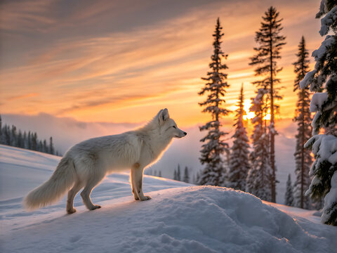 Schneefuchs Winter Sonnenuntergang Schneelandschaft Natur Wildtier Nord