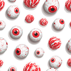 Pattern with creepy eyeballs for Halloween on white background