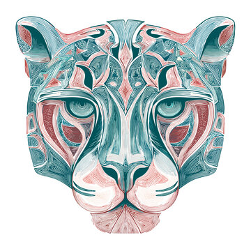 Artistic Leopard Portrait: An artistic depiction of a leopard's face showcases a unique blend of colors and intricate patterns, highlighting the animal's majestic nature.