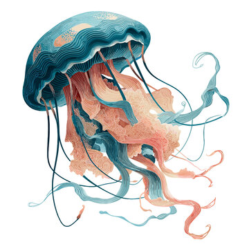 Oceanic Jellyfish: Dive into the mesmerizing world of the ocean with this exquisite illustration of a graceful jellyfish, boasting intricate details and vibrant hues.