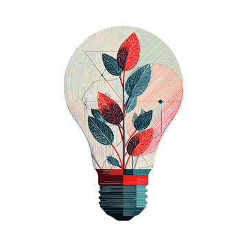 Illuminating Growth: A vibrant illustration shows a light bulb infused with a plant, with leaves, symbolizing the blossoming of ideas and innovation.