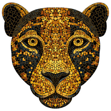 Leopard Face Mosaic: A close-up mosaic of a leopard's face, constructed with intricate tessellations of golden and black hues.