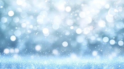 Obraz premium A sophisticated backdrop featuring a soft, light blue color palette with glittering, shimmering particles, creating a beautiful, festive, and elegant atmosphere.