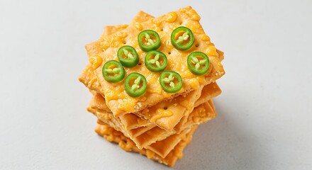 Spicy Cheese Crackers: A Stack of JalapeÃ±o-Topped Crisps