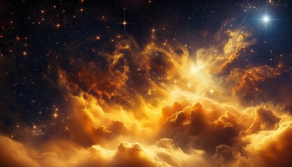 fiery celestial nebulae with golden clouds