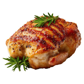 The turkey is garnished with sprigs of fresh rosemary concept. Deliciously roasted chicken garnished with fresh herbs.