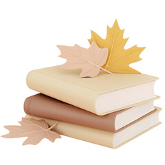 stack of books and autumn leaves