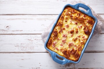 Rectangular dish of savory egg bake