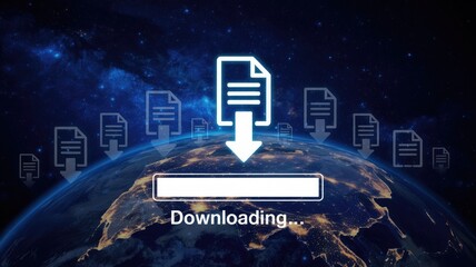 Downloading files globally fast with secure transfer over planet earth connecting people and information now