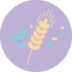 Minimalist stylized wheat stalk with gradient purple background and blue dots