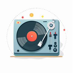 Obraz premium Turntable Vinyl Record Player with Stars on White Background