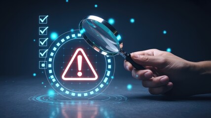 Analyzing security vulnerabilities with magnifying glass and checklist for data integrity, risk assessment