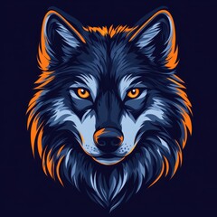 Stylized wolf head illustration with vibrant colors on a dark background showcasing detailed fur and expressive eyes