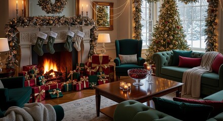 fireplace with christmas gifts
