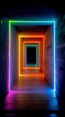 Fototapeta premium Neon light tunnel vibrant colors abstract