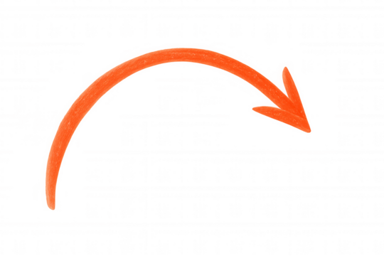 Orange hand-drawn curved arrow pointing downward, transparent background, highlighting design direction with minimal graphic style - Powered by Adobe
