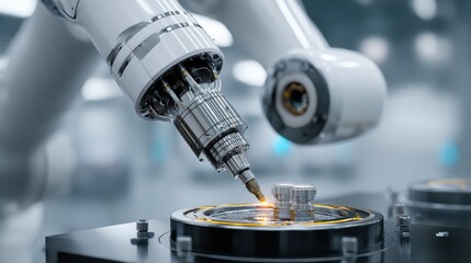 Fototapeta premium Robotic Arm Welding: Automation, Technology & Manufacturing