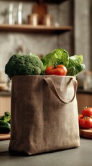 Reusable grocery bag filled with fresh vegetables