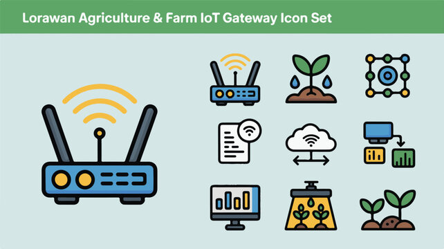 Lorawan Agriculture and Farm Io T Gateway Icon Set internet of things