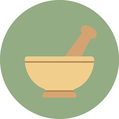 Traditional mortar and pestle on pedestal with muted green background