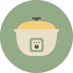 Modern electric pressure cooker with white body, yellow lid, and green control panel on light green background