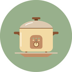 Sleek electric pressure cooker with digital display on soft green circular backdrop