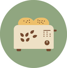 White toaster with brown accents and coffee bean pattern on light green background