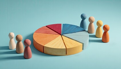 Colorful pie chart with miniature figures