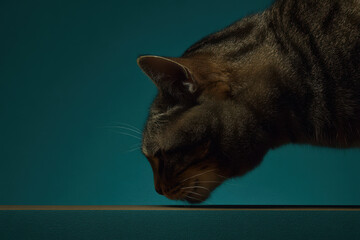 minimalist photograph featuring cat on clean solid background emphasizing feline unique character