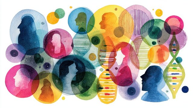 Heredity traits flat design top view biological inheritance theme water color vivid.	