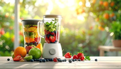 Fresh fruit blend in a blender