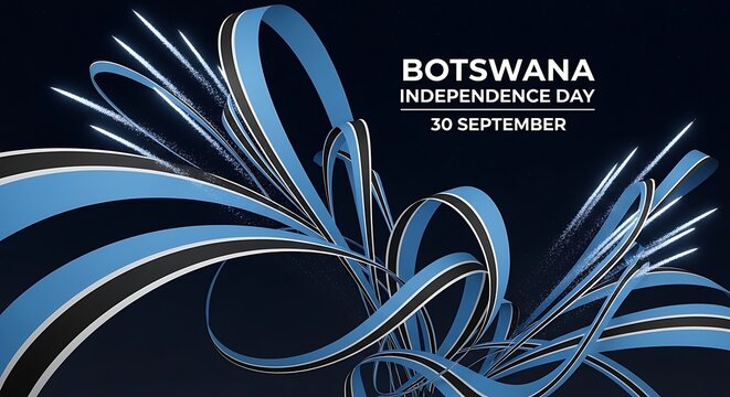 Botswana Independence Day Celebration: Abstract Ribbon Design with Fireworks and Text. - Powered by Adobe