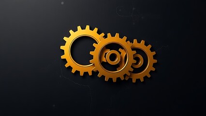 Interlocking golden gears symbolizing automation and precision against a dark abstract background.