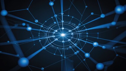 Obraz premium Dynamic blue network radiating light, representing global connection and futuristic technology