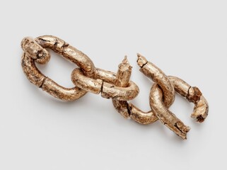 Broken gold chain links on white