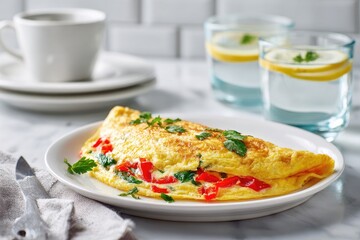 Frittata with peppers and spinach on a plate