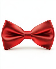 Vibrant red solid colored bow tie isolated on white background, front view high definition formal accessory photography.