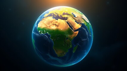 Fototapeta premium Vibrant Earth globe floating in space, showcasing continents with atmospheric lighting.