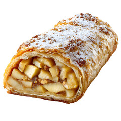 Deliciously baked apple strudel dusted with powdered sugar, a classic pastry treat