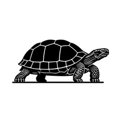 Fototapeta premium Flat silhouette of a turtle walking slowly, black vector design