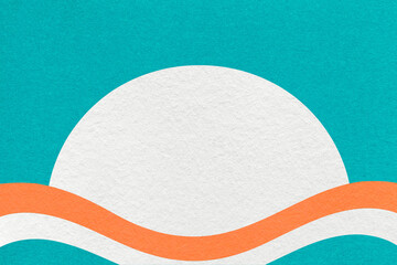 Turquoise textured paper background with white circle for copy space and coral waves for banner, presentation