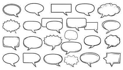 Various black line art speech bubbles in diverse shapes and styles.