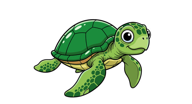 Adorable cartoon sea turtle with a green shell on a white background