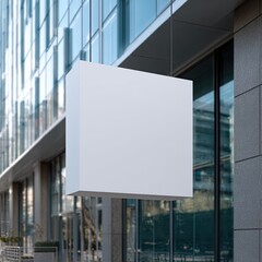 Empty square sign hangs from modern building facade