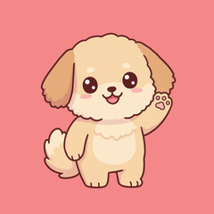 Cartoon puppy waving with a paw raised on a pink background