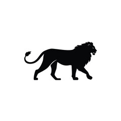 Obraz premium Majestic Lion Silhouette Walking Symbol of Strength and Royalty on white background