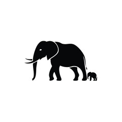 Obraz premium Elephant family silhouette an adult and baby walking together peacefully